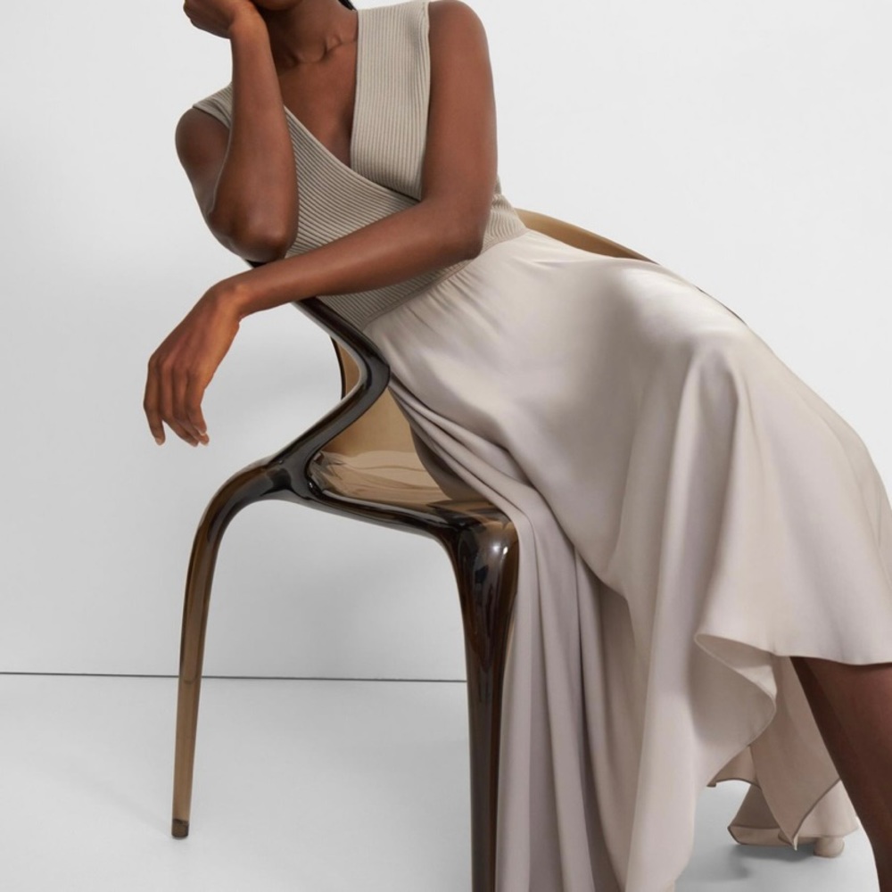 Ribbed Draped Dress in Combo Knit